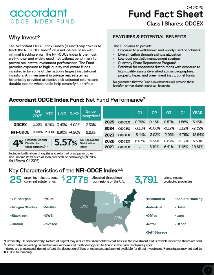 Accordant ODCE Index Fund - Condensed Fact Sheet, Class I - 2025, Q4
