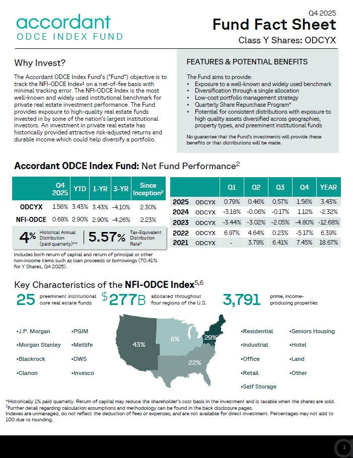 Accordant ODCE Index Fund - Condensed Fact Sheet, Class Y - 2025, Q4