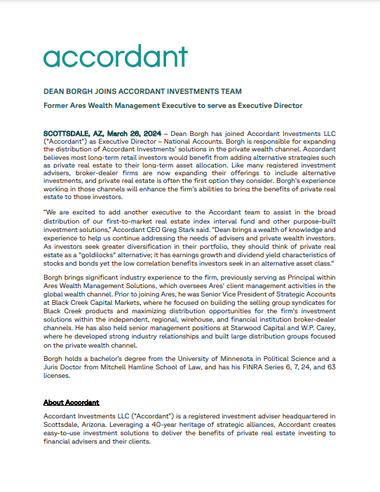 Dean Borgh Joins Accordant Investments Team