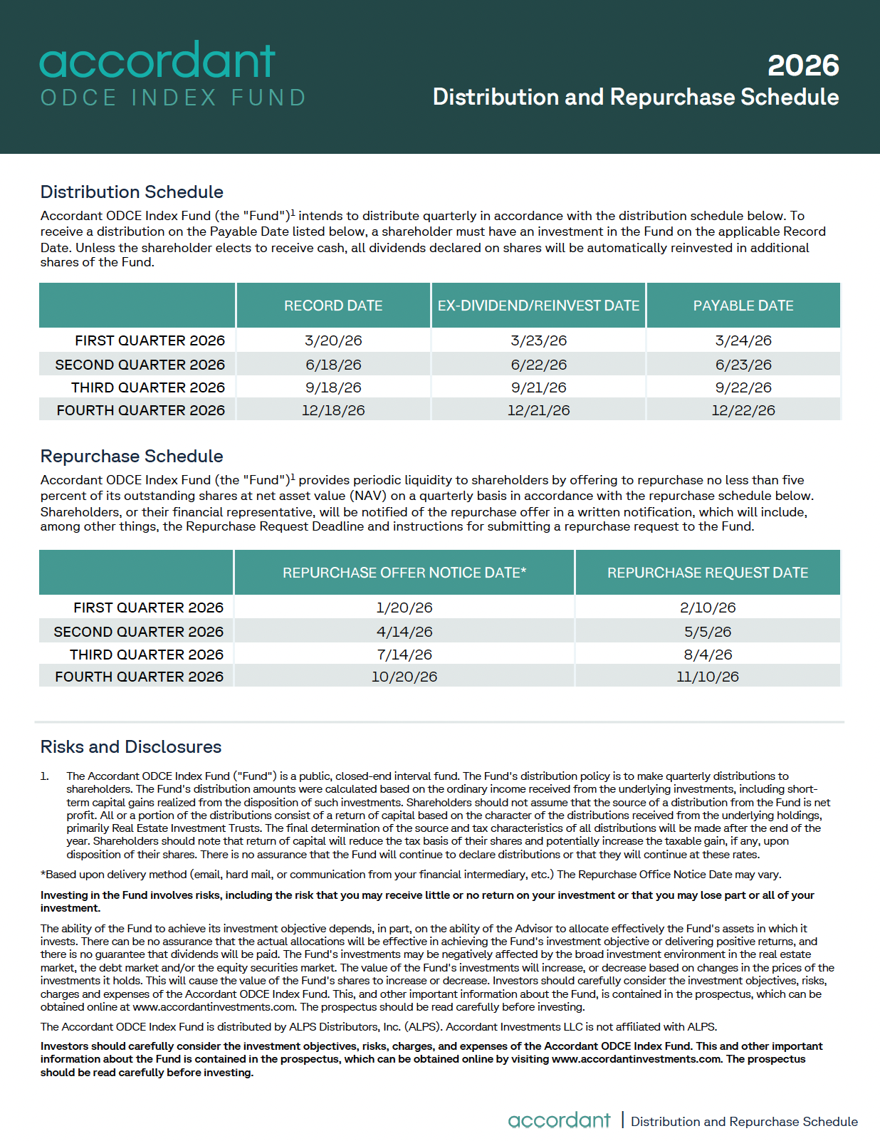 Repurchase & Distribution Calendar 2026