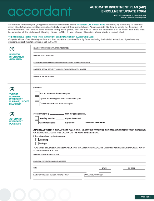 Automatic Investment Plan (AIP) Enrollment Form