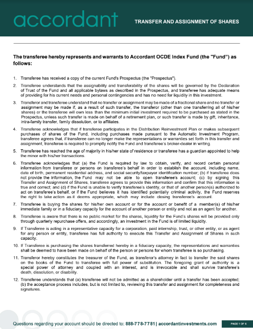 Transfer and Assignment of Shares